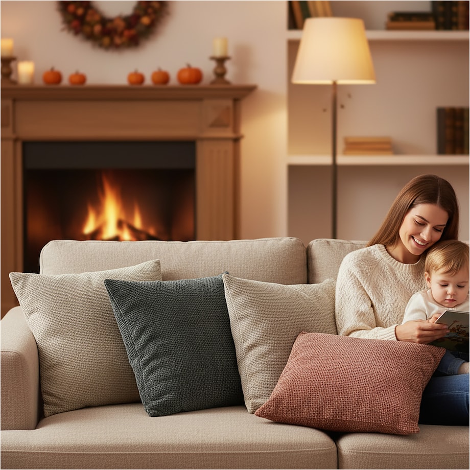 Poduszka Z Wkładem Ozdobna Jesienna Dekoracyjna 45X45 Cm Szara