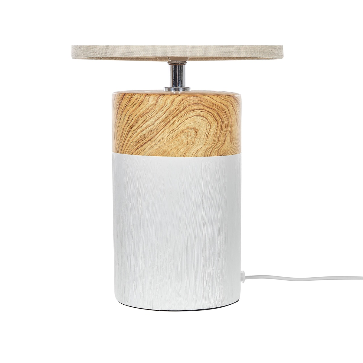 Lampa stołowa ceramiczna biała z jasnym drewnem ALZEYA