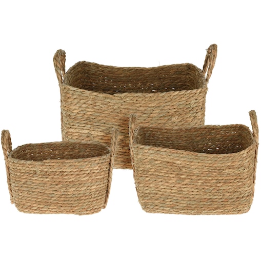 Kosze do przechowywania z uchwytami, plecionka, 3 sztuki w różnych rozmiarach