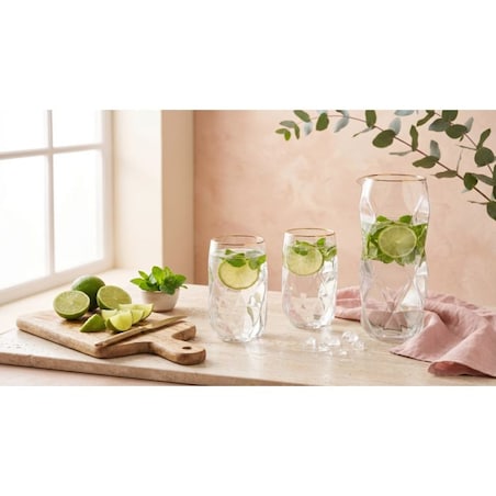 Zestaw 3 el. karafka 1000 ml i 2 szklanki wysokie 400 ml ze złotym rantem Geo Gold 32101