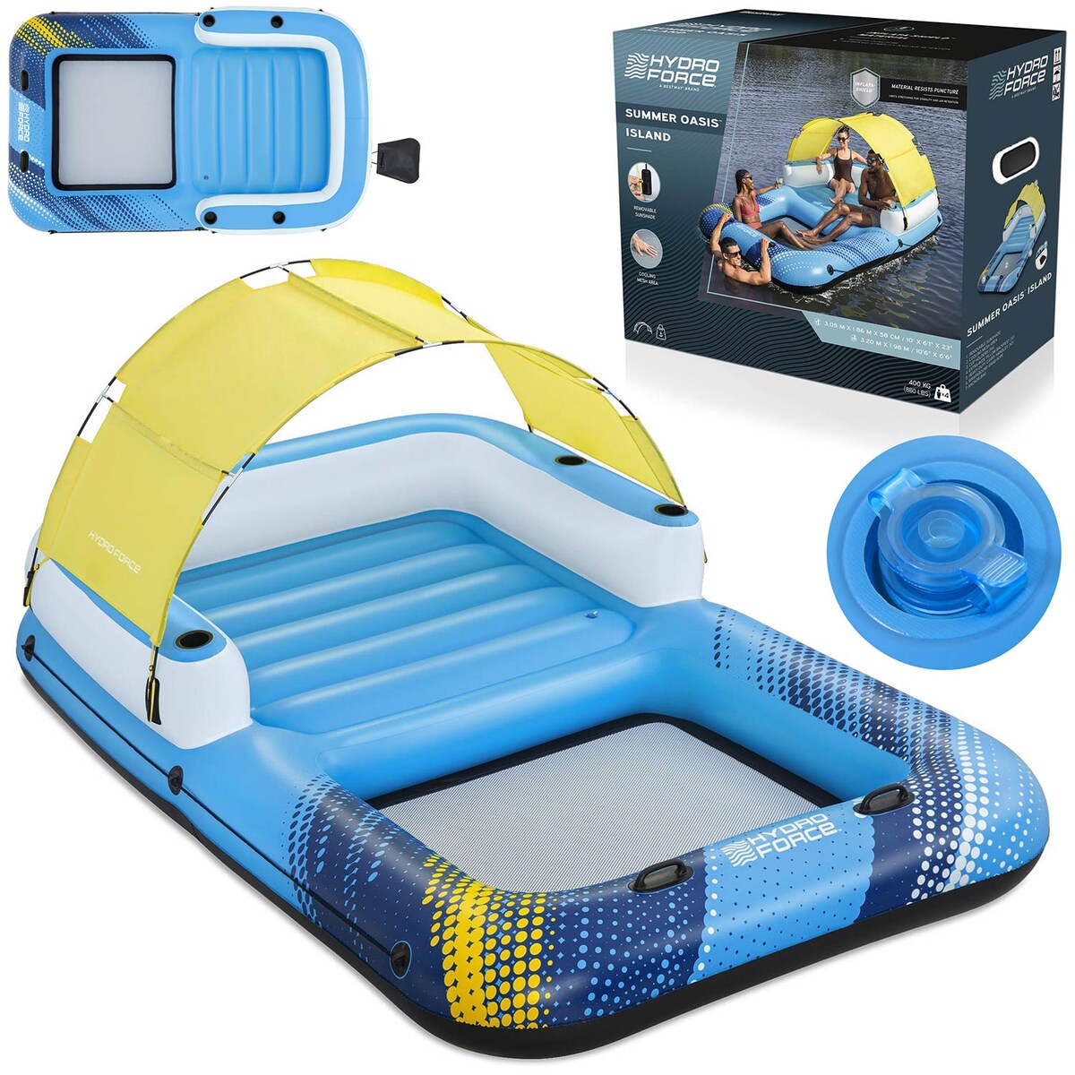 Wyspa do pływania 4-osobowa Bestway Summer Oasis 305x186 cm daszek torba