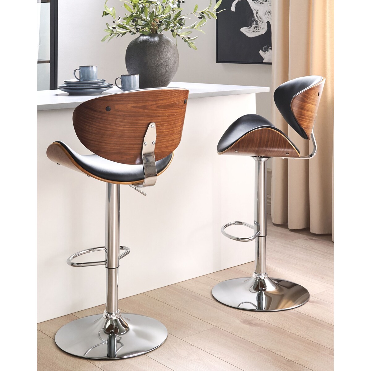 Zestaw 2 krzeseł barowych ROTTERDAM Ekoskóra Obrotowy Czarny