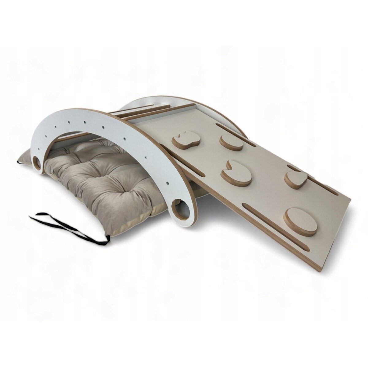 Bujak Mały DREWNIANY + Zjeżdżalnia + Ścianka + Poduszka welurowa Beżowa CE