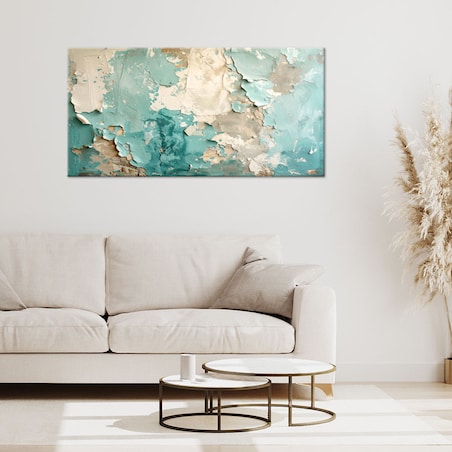 Obraz do salonu sypialni biura loftu, Abstrakcja imitacja farby w beżowo turkusowych kolorach 120x60 cm
