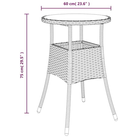 vidaXL Stolik ogrodowy, Ø60x75 cm, szkło hartowane i rattan PE, czarny