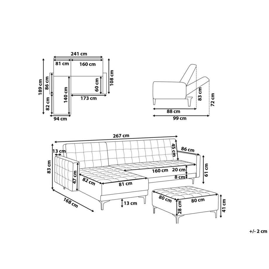 Sofa narożna z otomaną ABERDEEN Zielony Welur Prawostronny