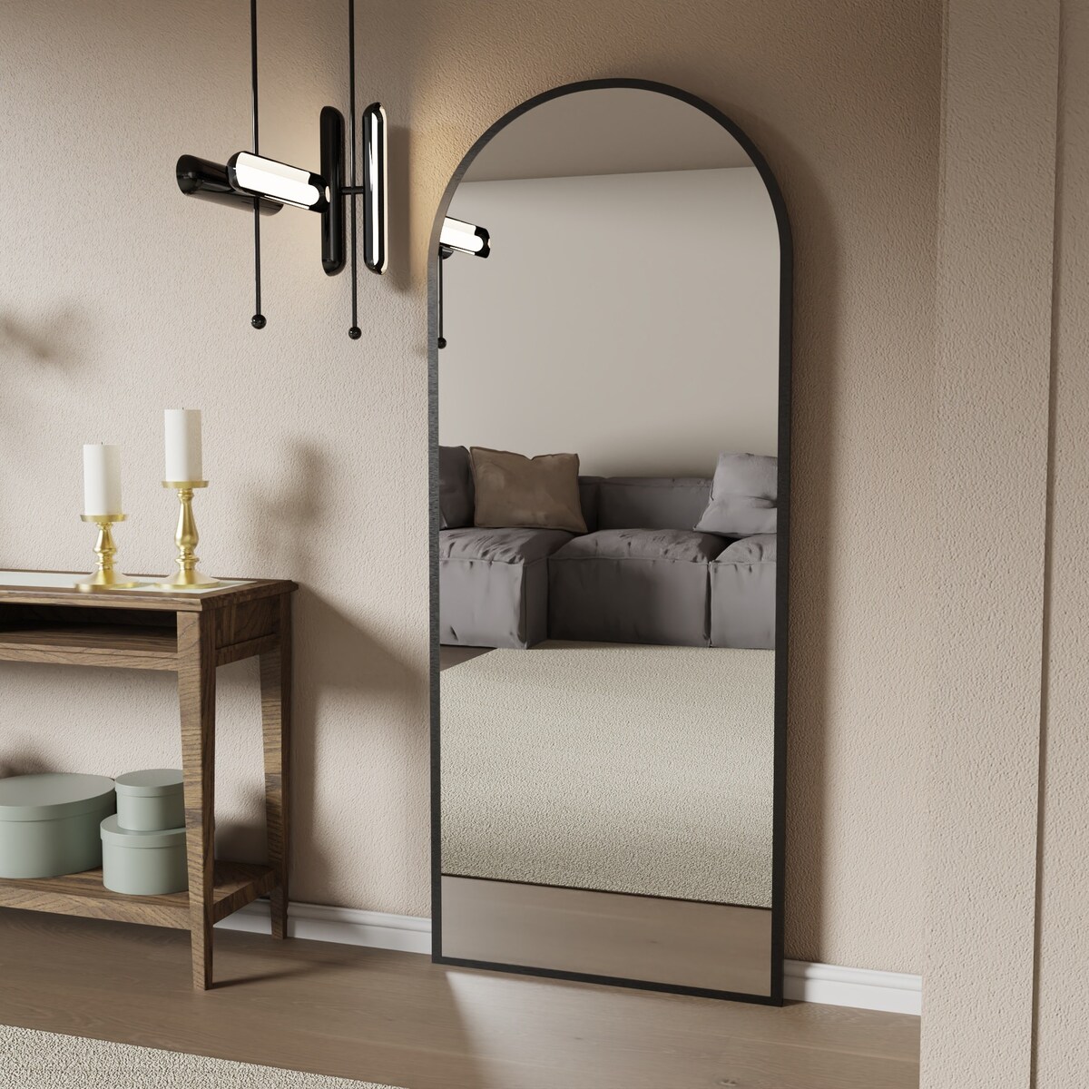 Lustro czarne w metalowej ramie półowalne 170x70 cm