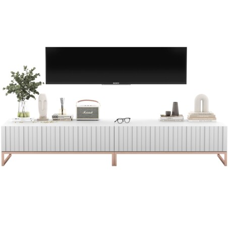 Nowoczesna Szafka RTV Glamour Komoda RTV Ryflowane fronty Biały Mat 220 cm