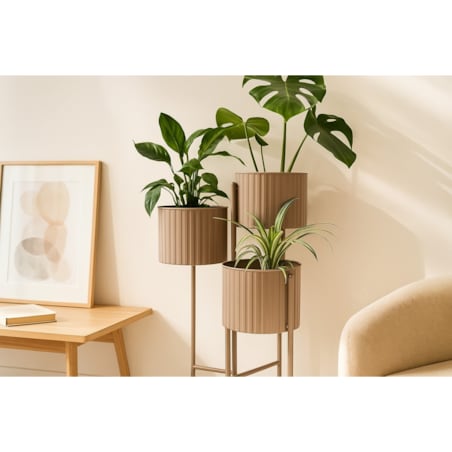 Kwietnik metalowy loftowy z 3 osłonkami 68x29x39 cm NARDO taupe