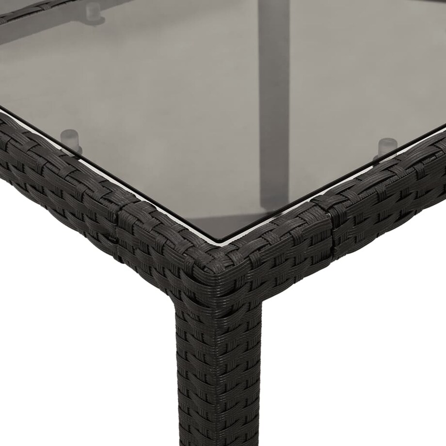 vidaXL Stół ogrodowy ze szklanym blatem, czarny, 150x90x75cm rattan PE