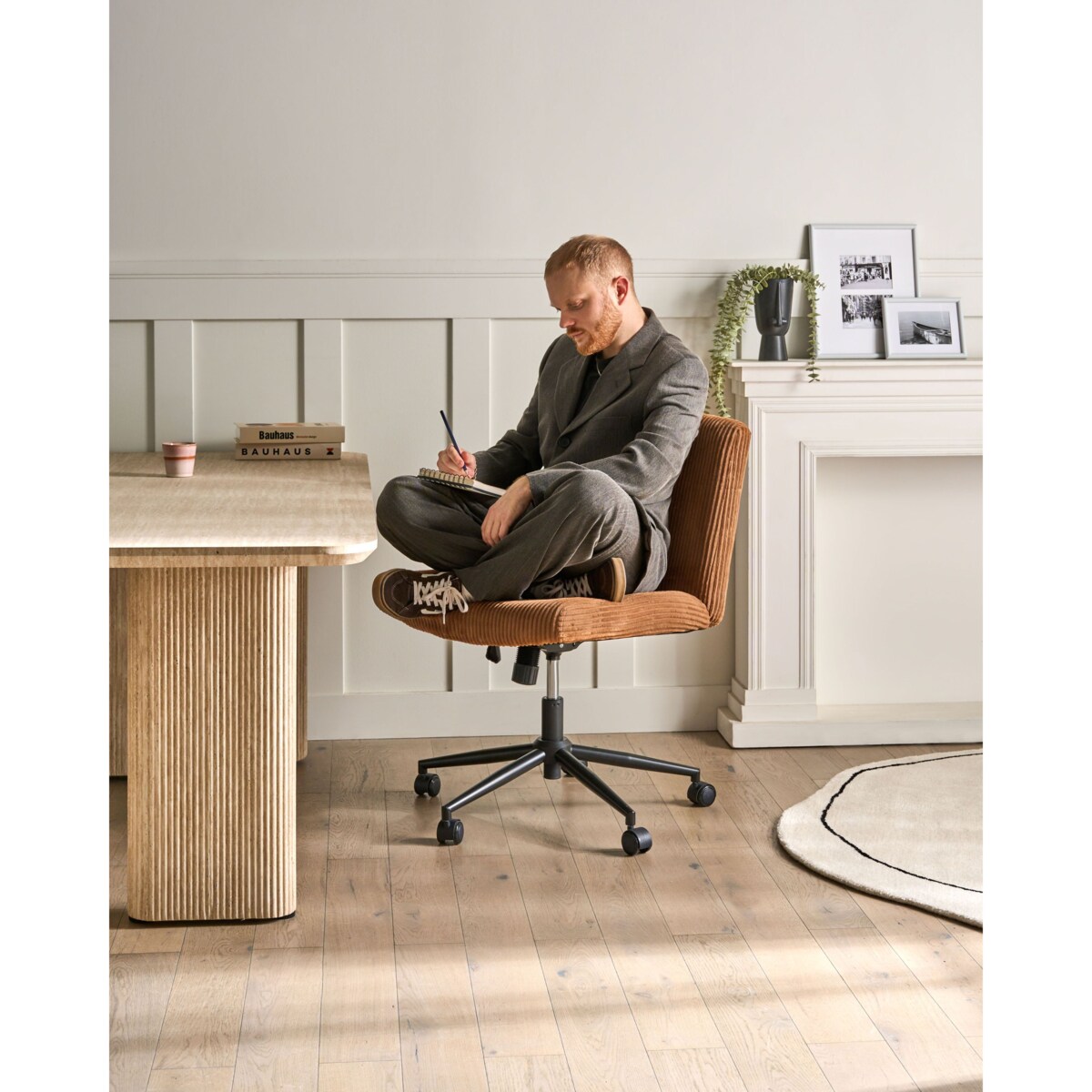 Krzesło obrotowe GEDDES Sztruks Złoty brąz