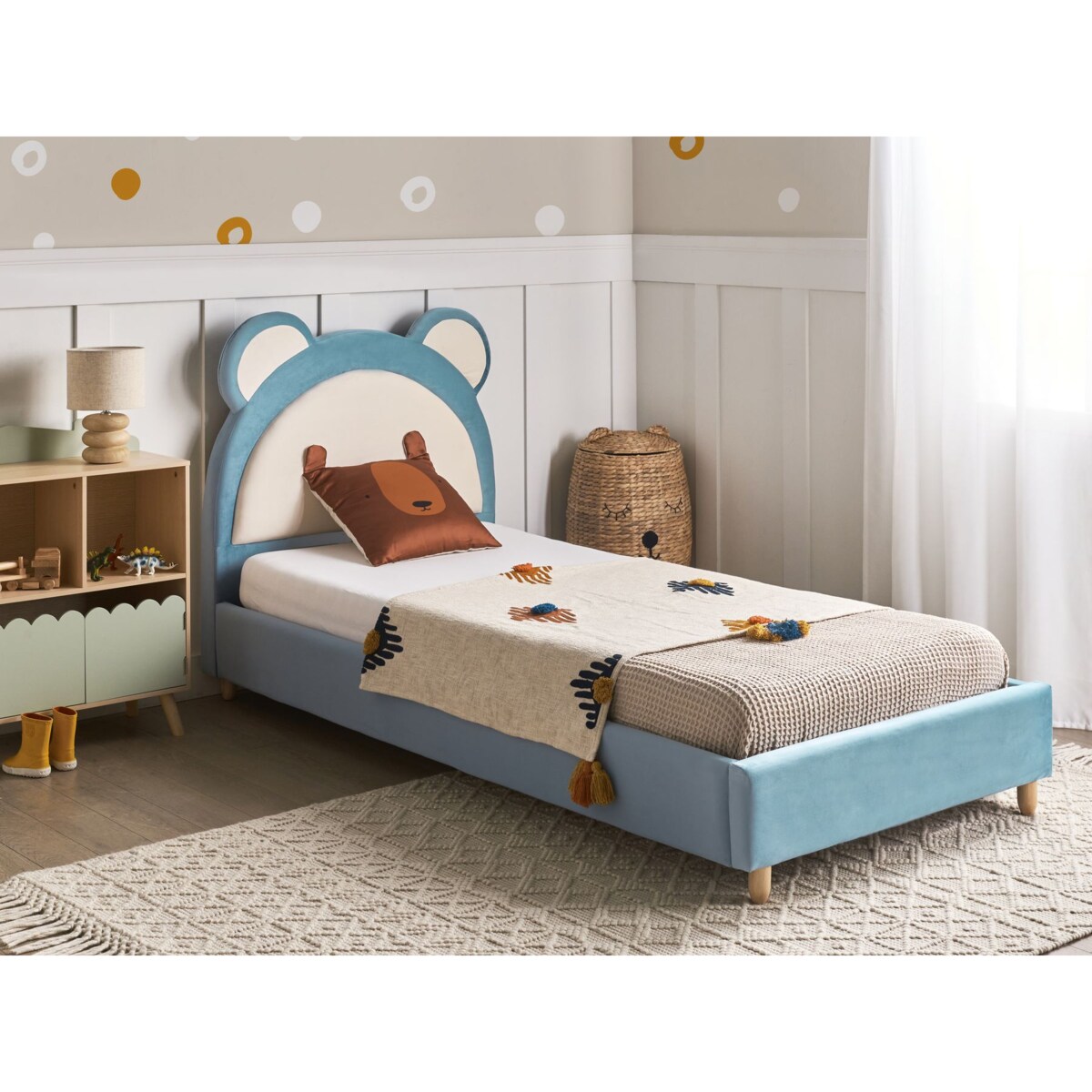 Łóżko dziecięce Miś Welur MAILLES 90 x 200 cm Niebieski