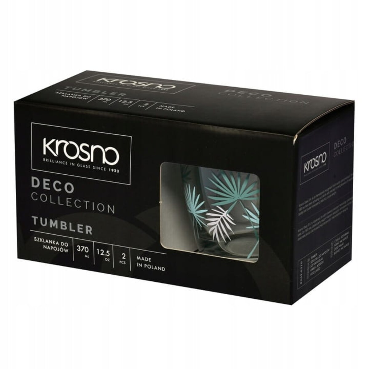 Szklanki na Drinki Sok Deco Palmy Krosno 2 x 370 ml Liście Ozdobne Duet Zestaw