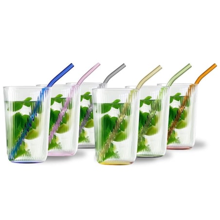 Zestaw 6 szklanek z kolorowym dnem 500 ml ze słomkami Vibra 32217