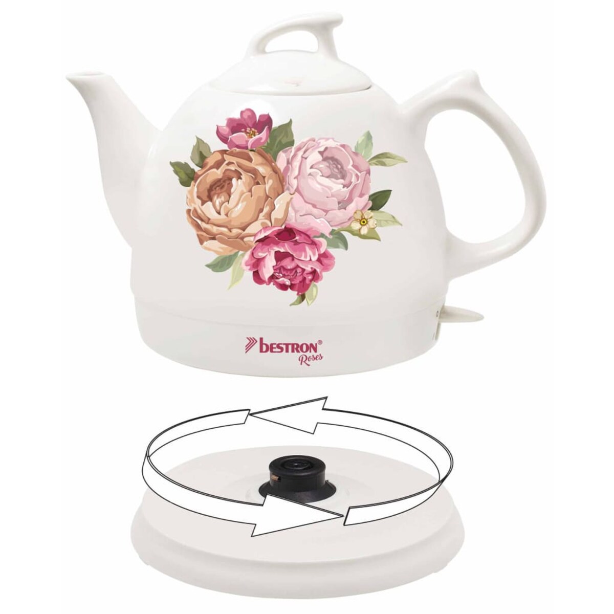 Bestron Ceramiczny czajnik elektryczny, DTP800RO, biały 0,8 L, róże