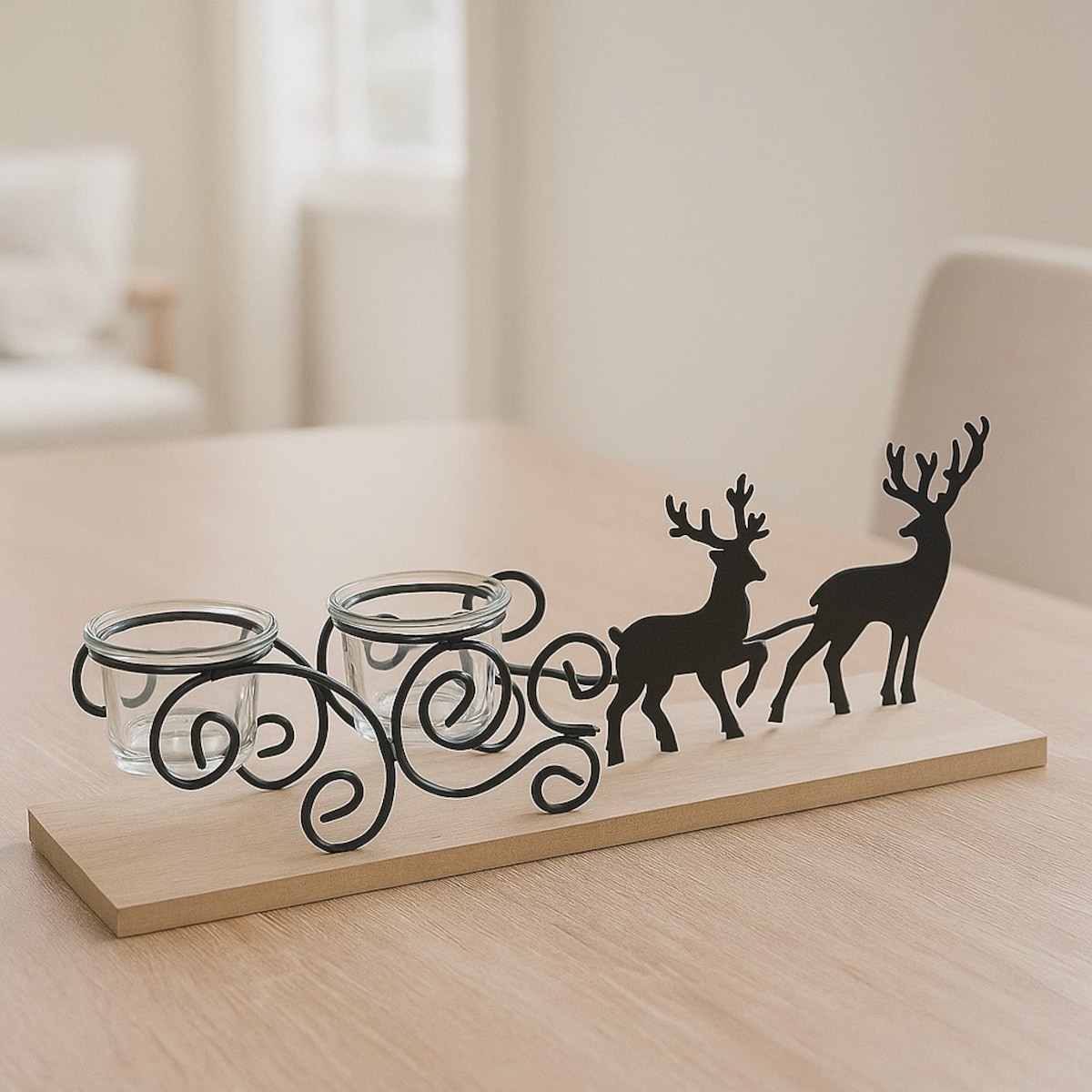 Metalowy świecznik na tealight, renifery, 45 cm