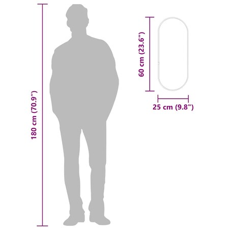 vidaXL Lustro ścienne, czarne, 60x25 cm, owalne