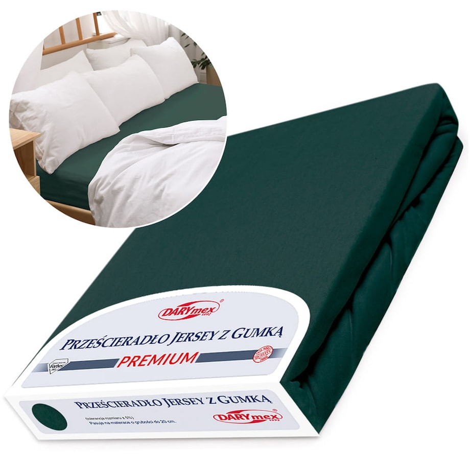 Prześcieradło jersey z gumką 140x200 kolor zieleń butelkowa PREMIUM
