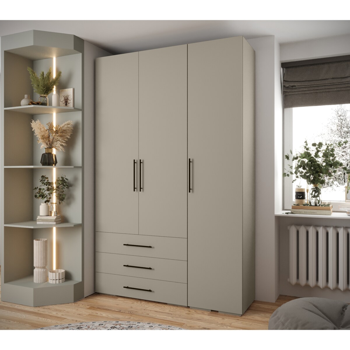 Garderoba wysoka do przedpokoju INOVA 3 Z17 kaszmir+czarny