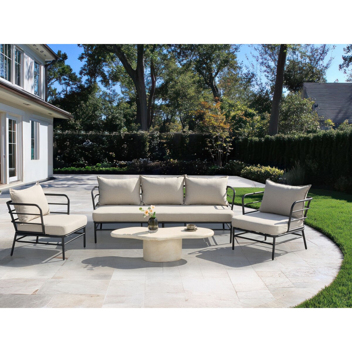 Zestaw ogrodowy dla 5 osób PONZONE Metal Jasnobeżowy