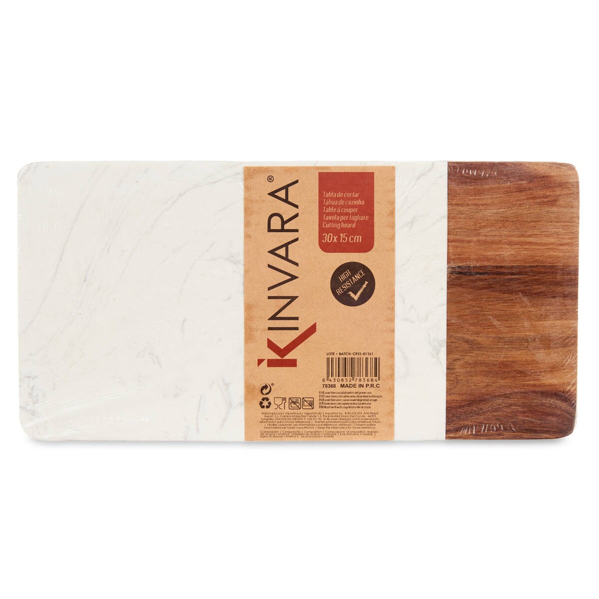 Deska do serwowania, marmurowa z drewnianą wstawką, 30 x 15 cm