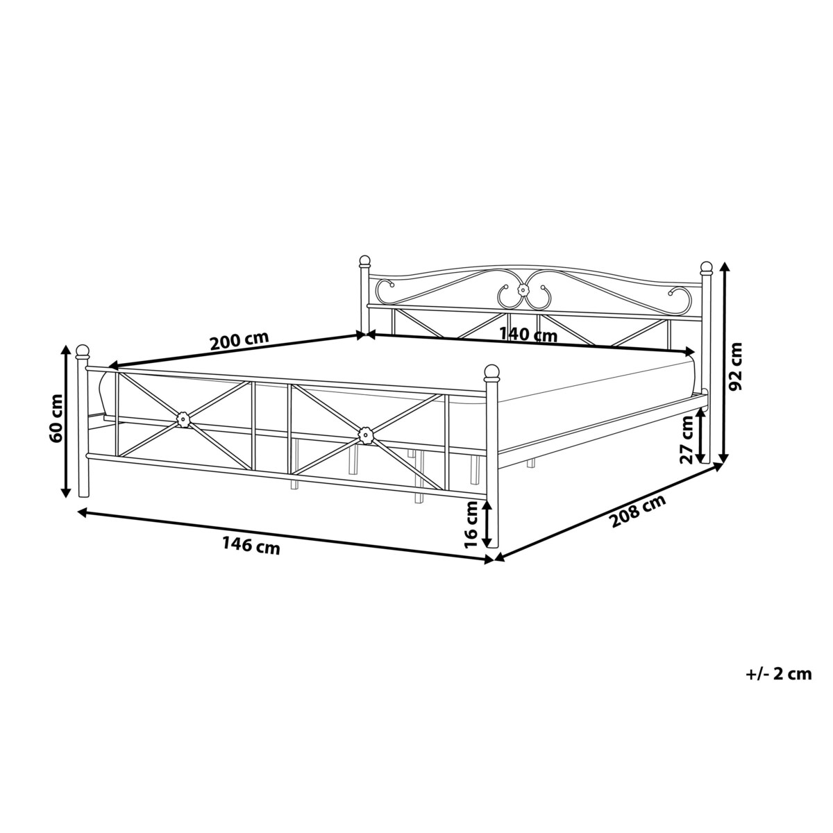 Łóżko metalowe 140 x 200 cm czarne RODEZ