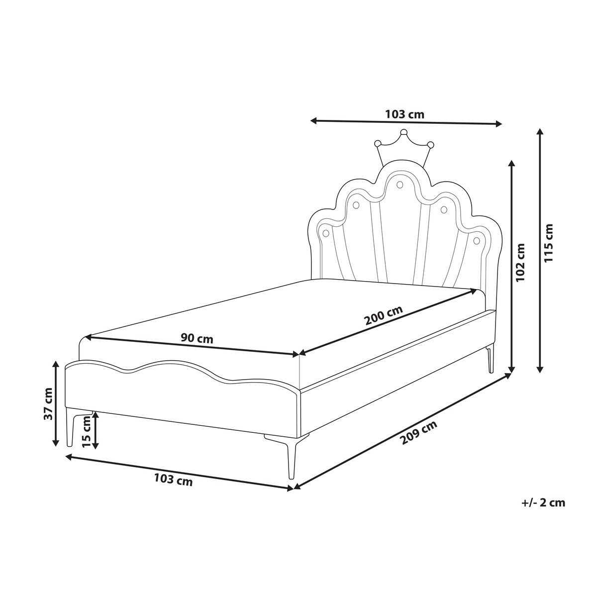 Łóżko dziecięce Korona Welur RUBIAN 90 x 200 cm Z LED Fioletowy