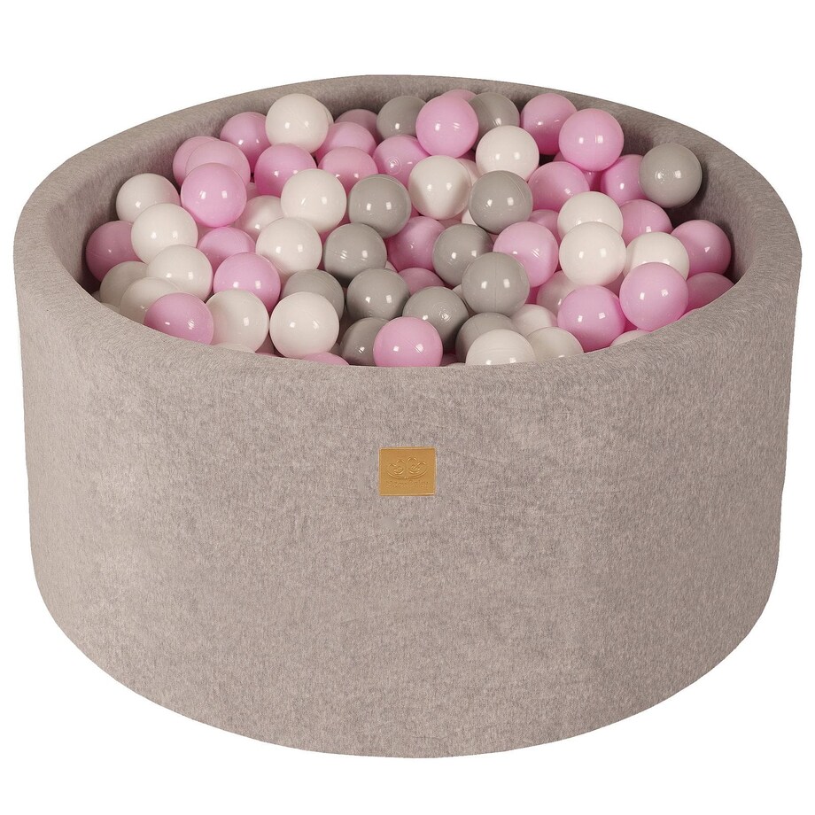 MeowBaby® Velvet Jasnoszary Okrągły Suchy Basen 90x40cm dla Dziecka, piłki: Biały/Szary/Pastelowy róż