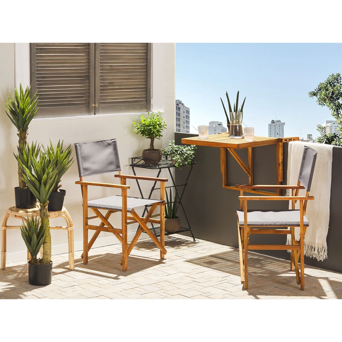 Zestaw 2 krzeseł ogrodowych akacjowy jasne drewno z szarym CINE