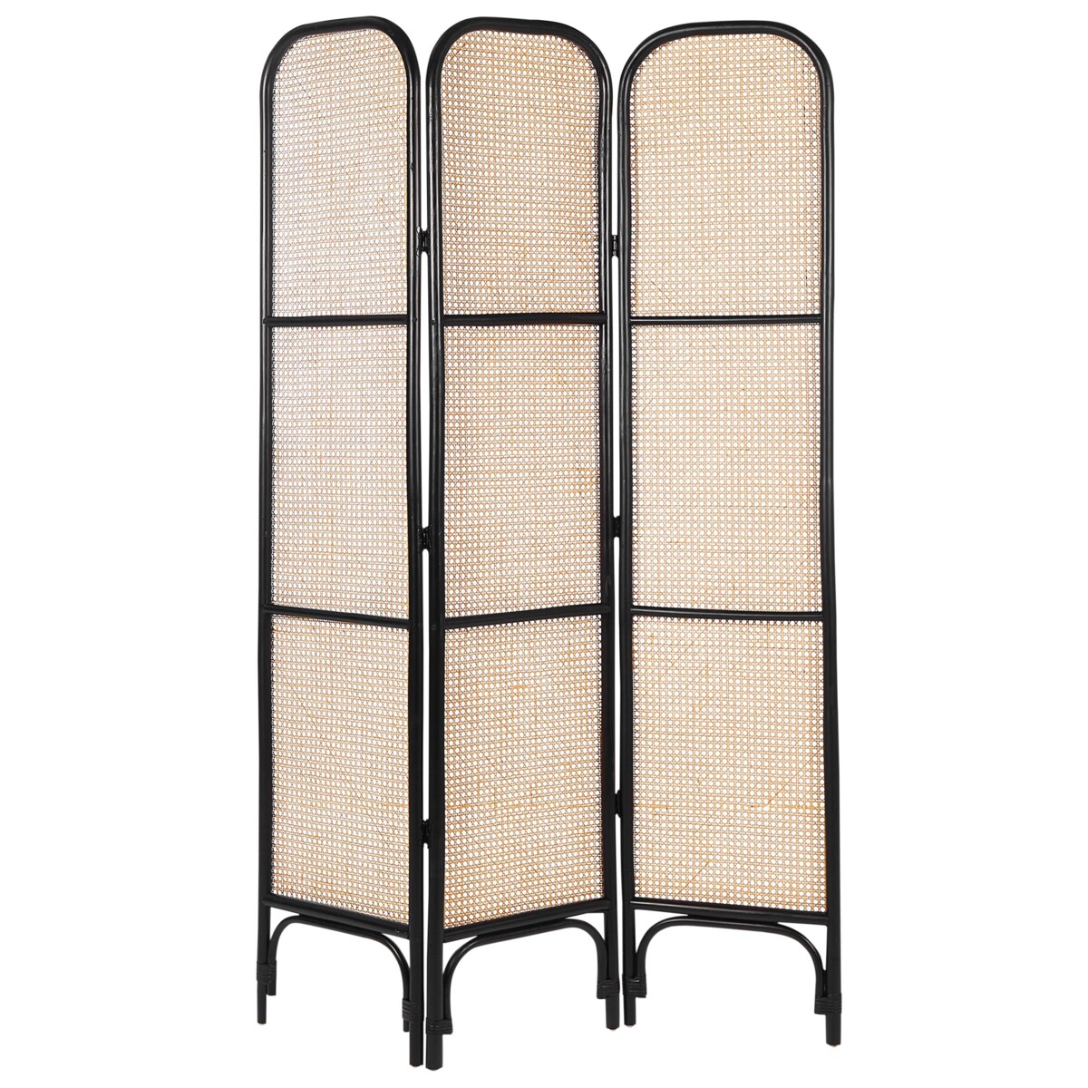 3-panelowy składany parawan pokojowy rattanowy 105 x 180 cm naturalny z czarnym POTENZA