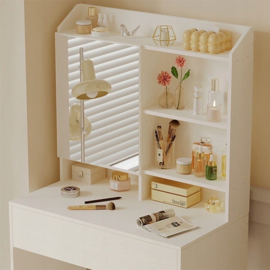 Nowoczesna toaletka kosmetyczna z otwieranym lustrem loft szuflada glamour