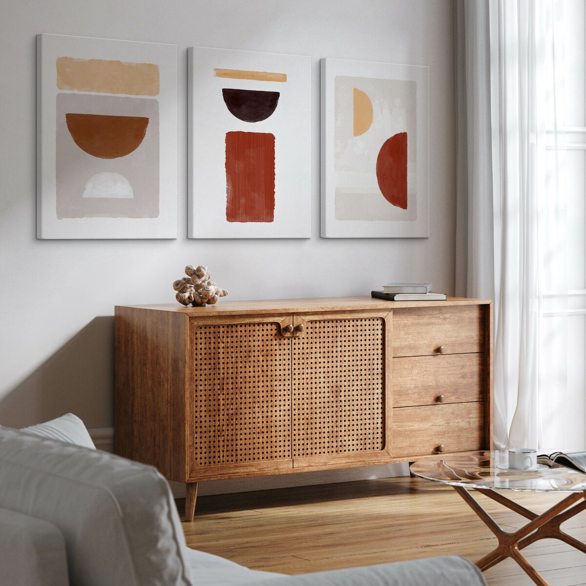 OBRAZY DO SYPIALNI SET AZTECKI WZORY STYL BOHO ABSTRAKCJA 90x40cm