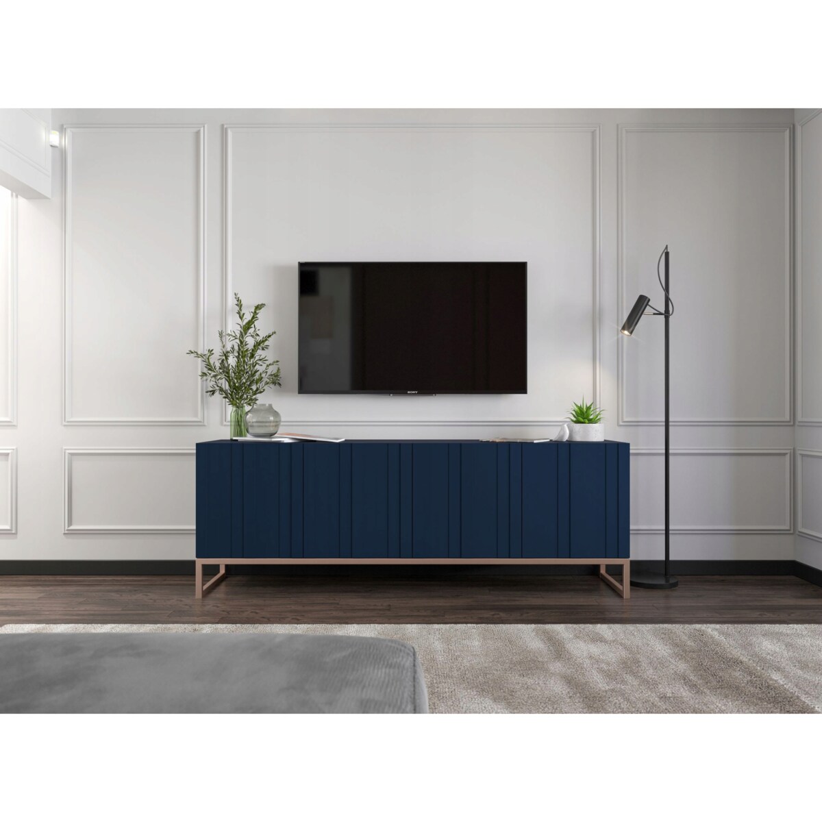 Szafka RTV Glamour Nowoczesna Komoda RTV Granatowy Mat 150 cm