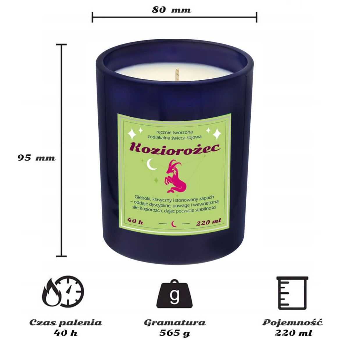 Świeca zodiakalna sojowa naturalna zapachowa KOZIOROŻEC - bezpieczna, ręcznie robiona w szklanym słoiczku na prezent upominek dla osoby ze znakiem zodiaku KOZIOROŻCA