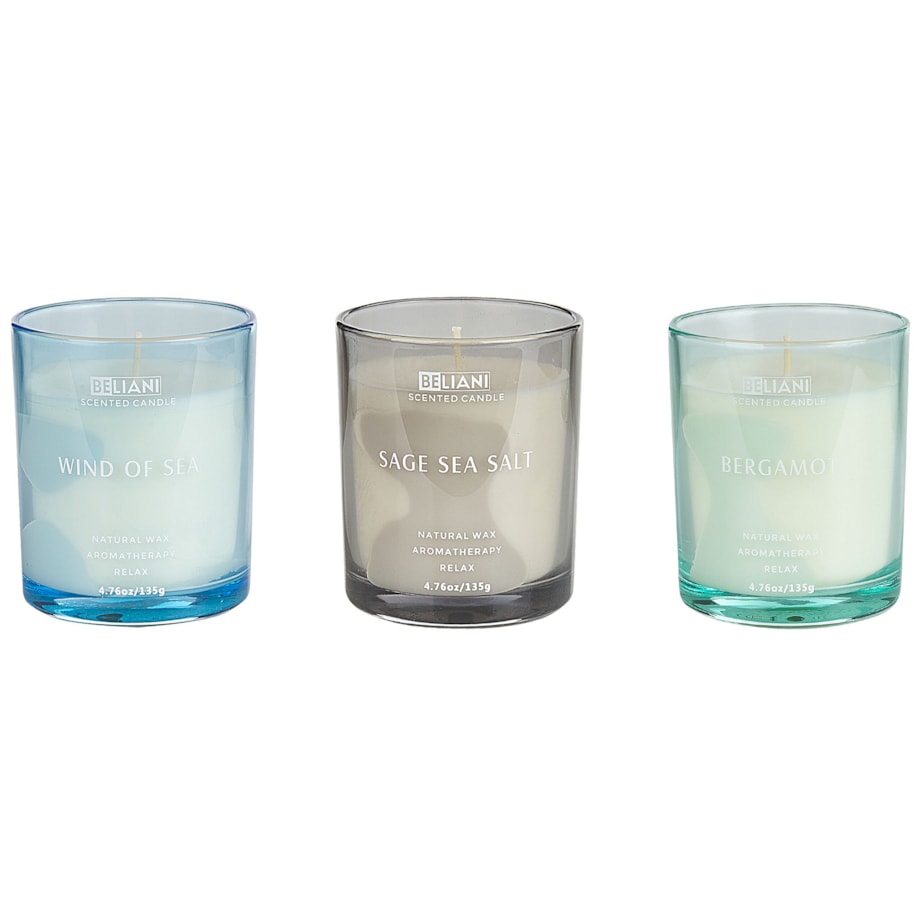 3 świece zapachowe sojowe bergamotka/ morska bryza/ szałwia z solą morską SHEER JOY
