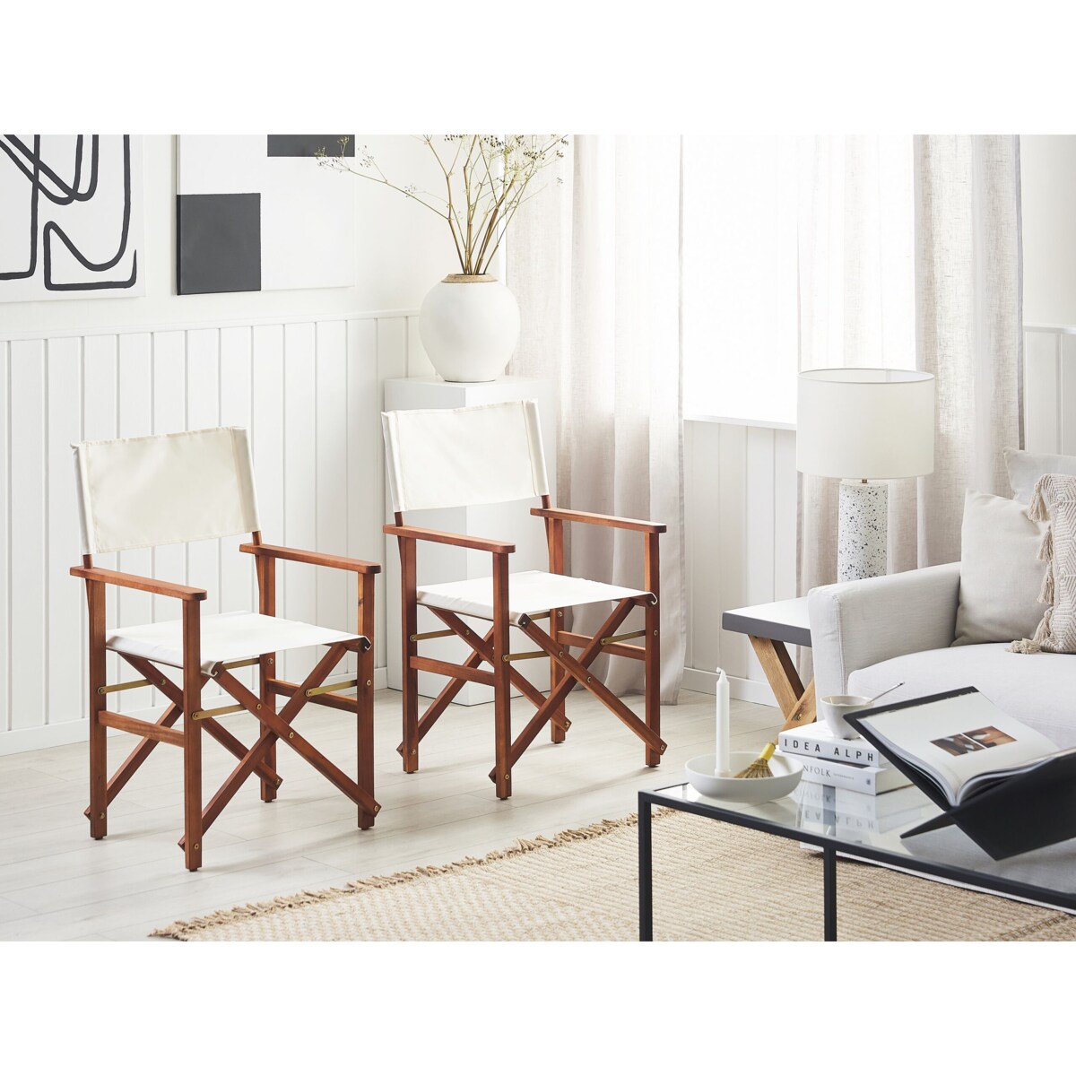 Zestaw 2 krzeseł ogrodowych akacjowy ciemne drewno z białym CINE