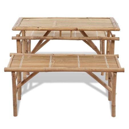 vidaXL Stół biesiadny z 2 ławkami, 100 cm, bambus