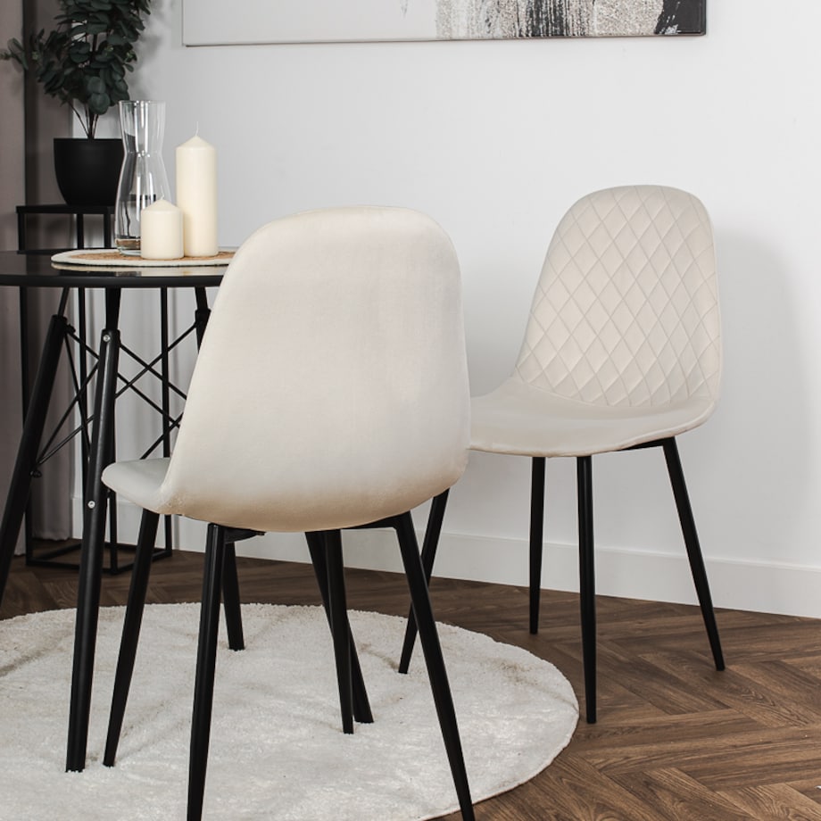 Krzesło tapicerowane nowoczesne pikowane do salonu jadalni beżowe