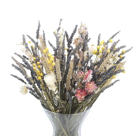 Zestaw suszonych kwiatów do wazonu Lavenda - len, lawenda, pszenica
