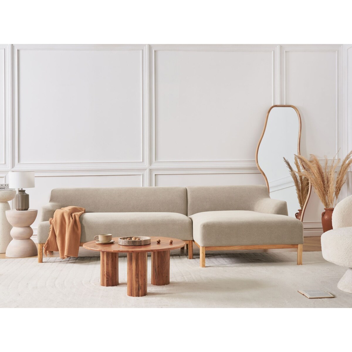 Sofa narożna lewostronna SOSJO Beżowoszary Tkanina Lewostronny