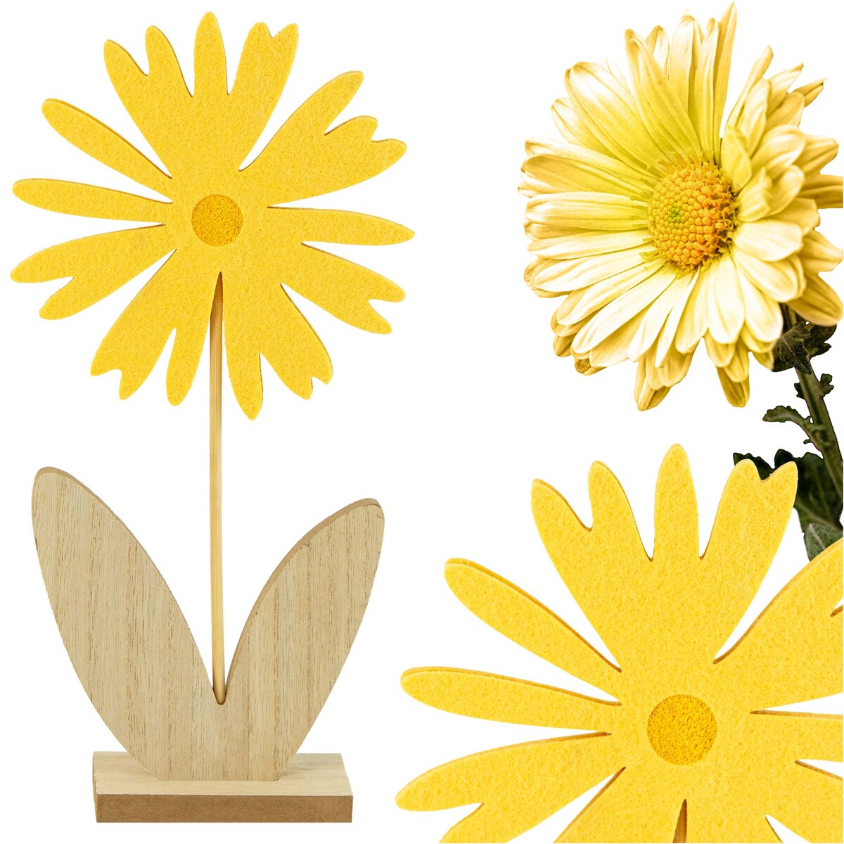 Kwiatek Drewniany 32 Cm Dekoracja Ozdoba Wielkanocna Na Stół Stokrotka Żółty