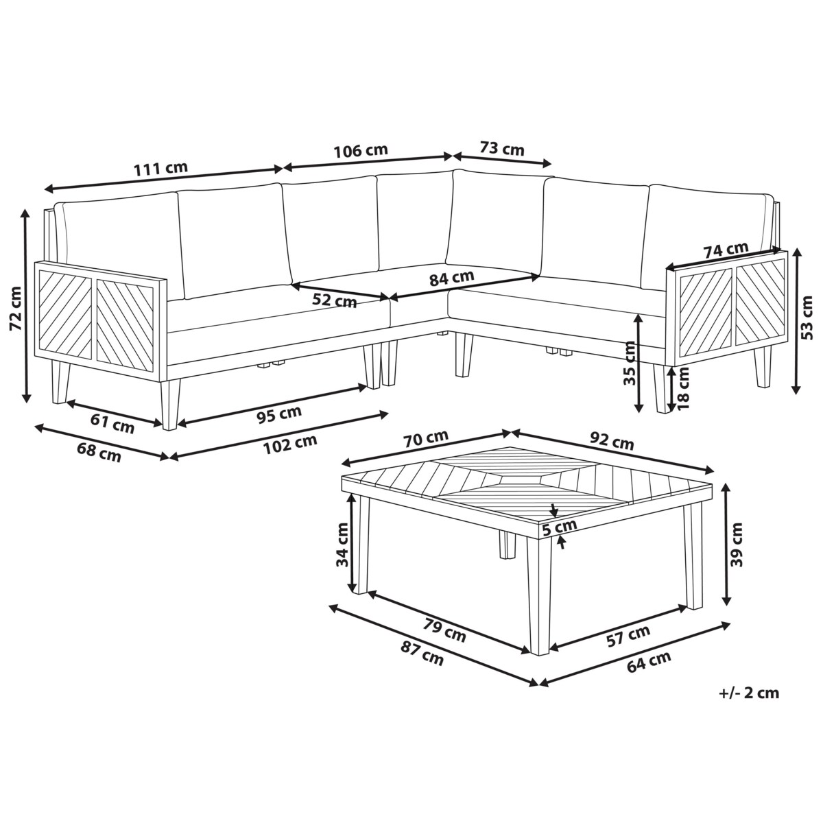 Narożnik ogrodowy ze stolikiem dla 4 osób BARATTI Lewostronny Drewno akacjowe Brązowy