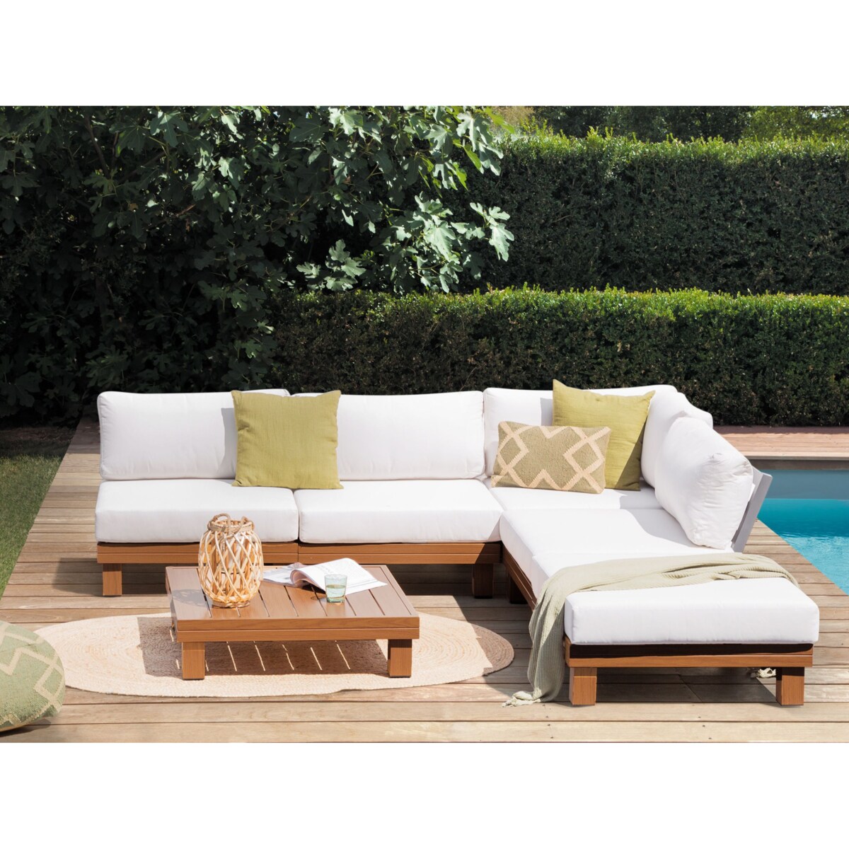 Narożnik ogrodowy ze stolikiem dla 5 osób SANZA Lewostronny Modułowy Metal Biały