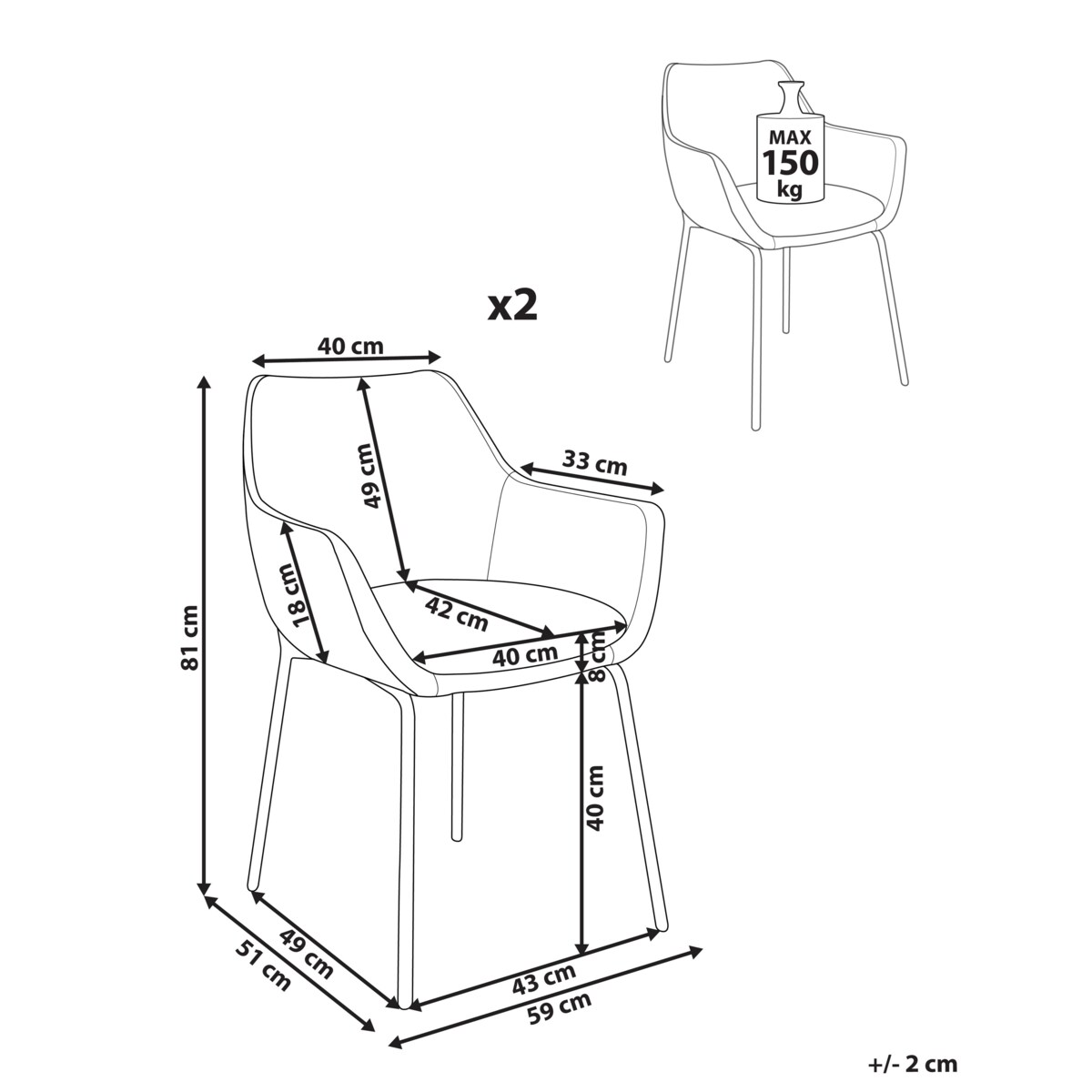 Zestaw 2 krzeseł do jadalni BOWDON Szenil Jasnobeżowy