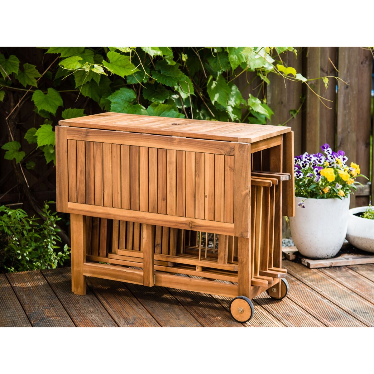 Zestaw ogrodowy dla 4 osób FRASSINE z parasolem (12 opcji do wyboru) Drewno akacjowe Naturalny