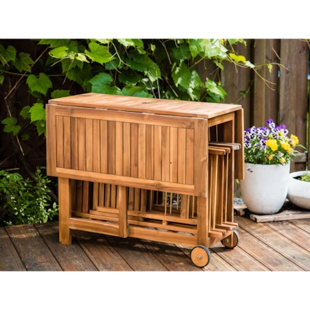 Zestaw ogrodowy dla 4 osób FRASSINE z parasolem (12 opcji do wyboru) Drewno akacjowe Naturalny