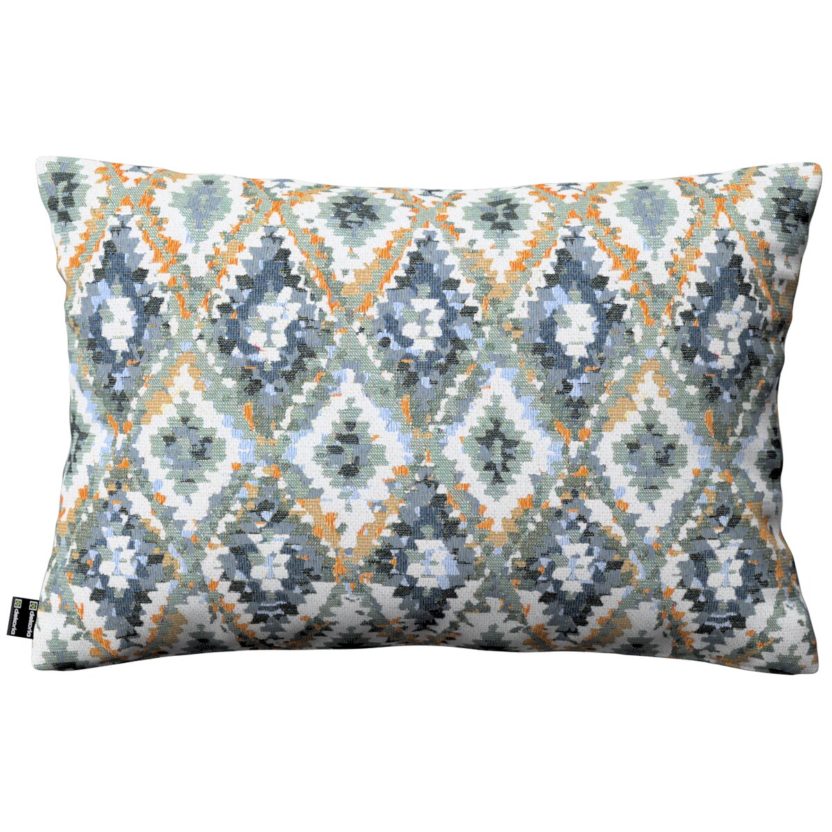 Poszewka Kinga na poduszkę prostokątną 60x40 kremowe wzory azteckie na kremowym niebiesko-miętowym tle