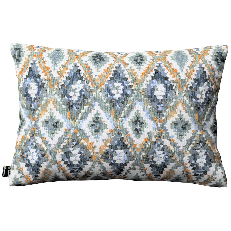 Poszewka Kinga na poduszkę prostokątną 60x40 kremowe wzory azteckie na kremowym niebiesko-miętowym tle