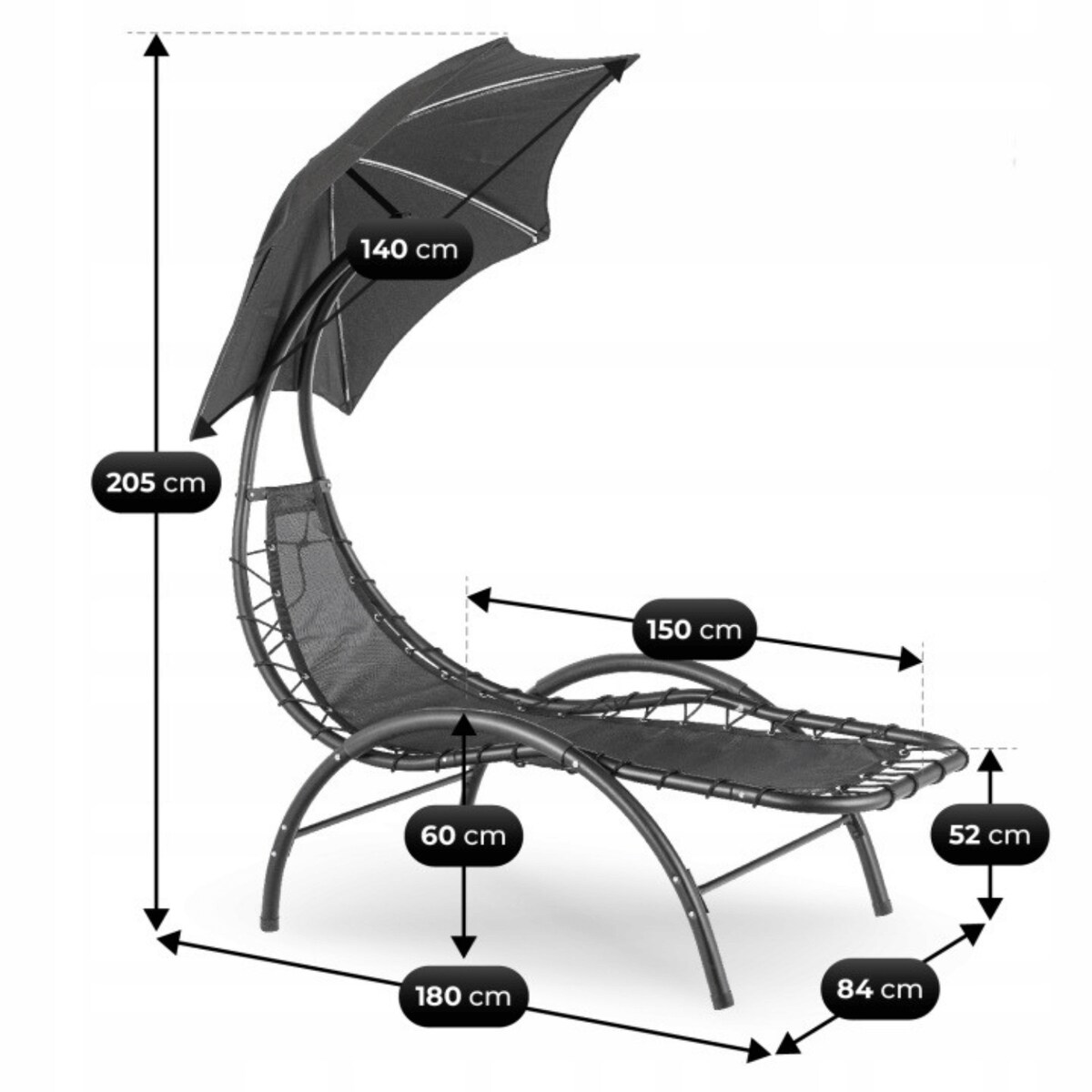 Leżak Ogrodowy Z Parasolem Leżanka Z Daszkiem Łóżko Czarny CARPA