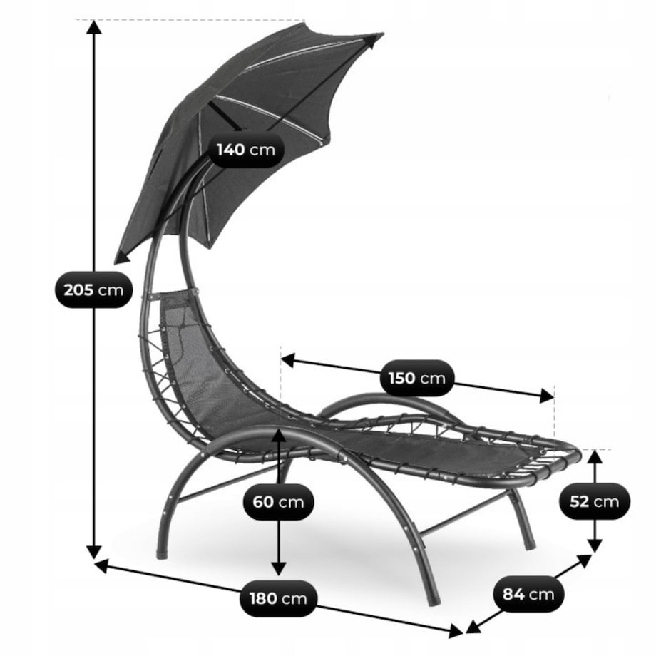 Leżak Ogrodowy Z Parasolem Leżanka Z Daszkiem Łóżko Czarny CARPA